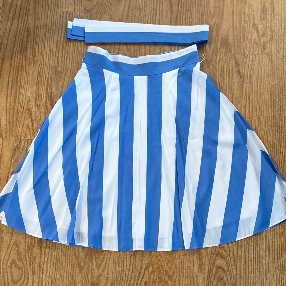 Ann Taylor Striped A-Line Skirt in Blue and White